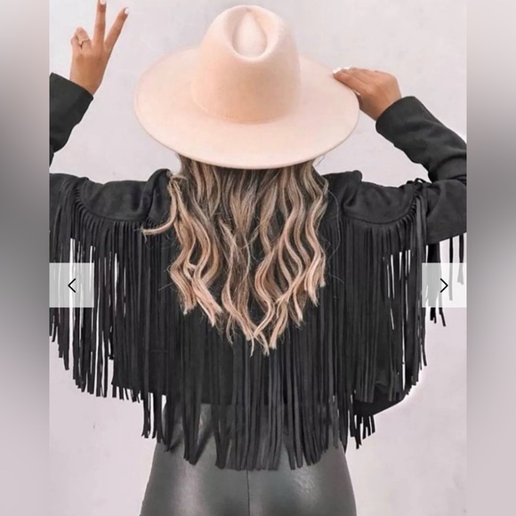NWT Black Faux Suede Fringe Women's Jacket - size M - Picture 2 of 10